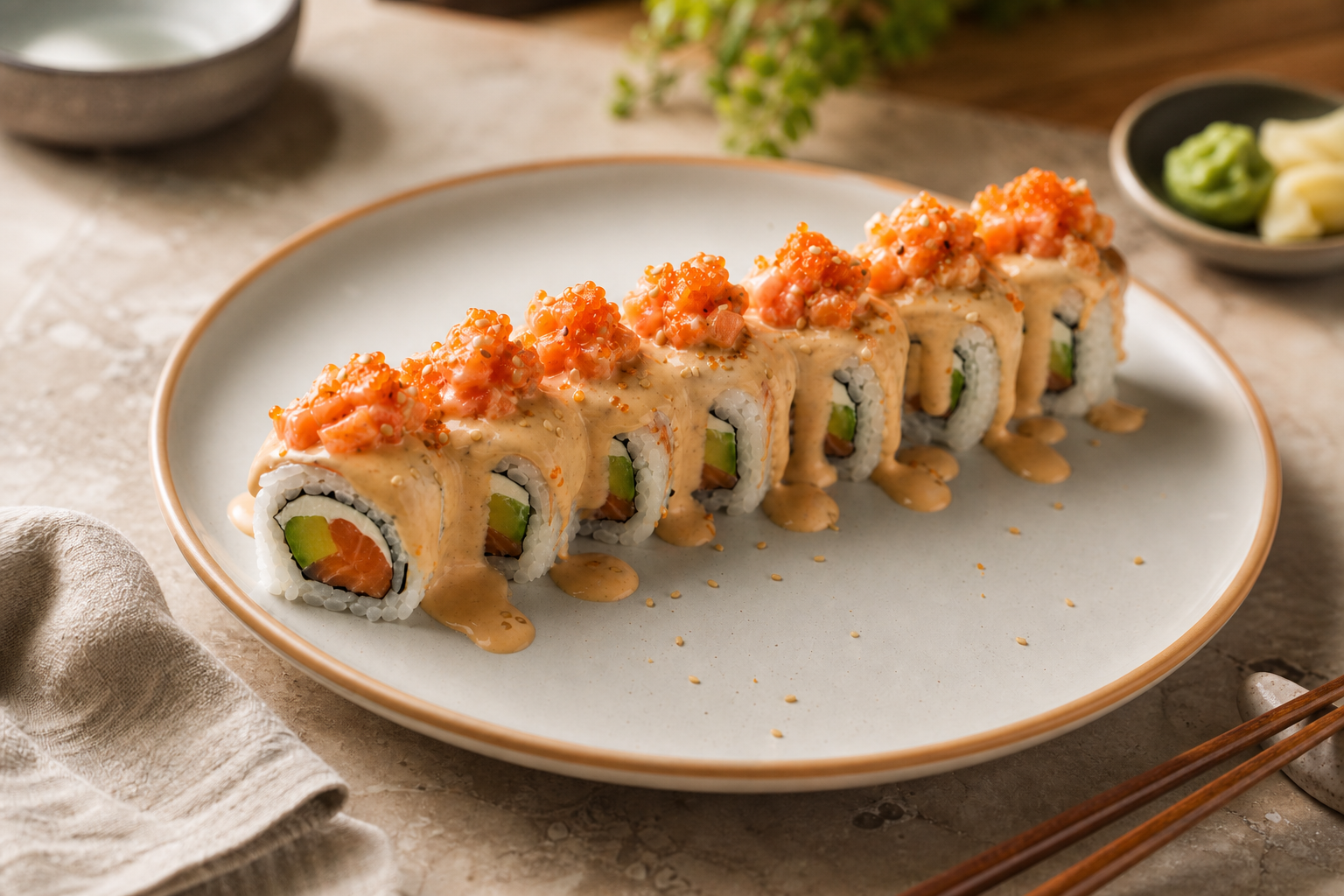 Maki Sushi de Salmón en Salsa Acevichada